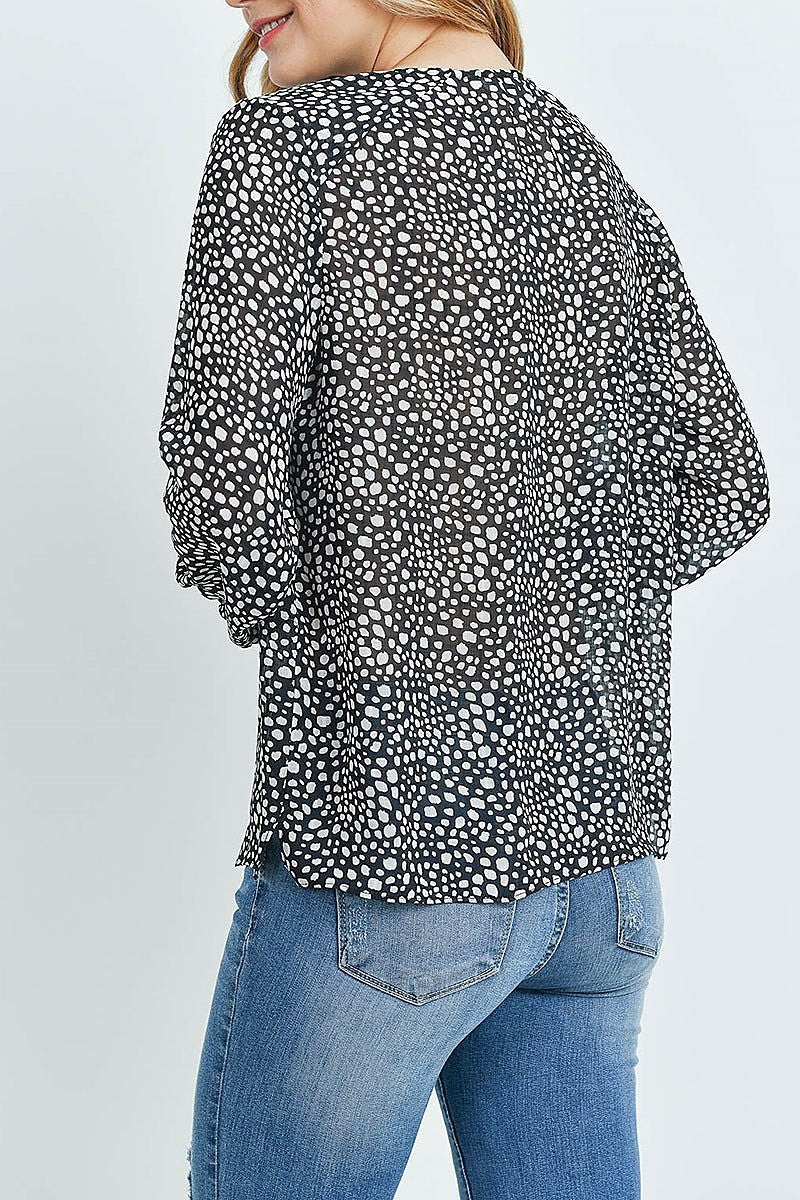 V neck animal print loose fit top (ED8673)