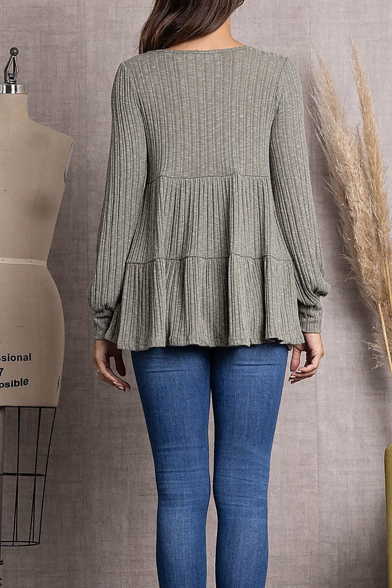 Ribbed knit cuff long sleeve top (EDSW3481)