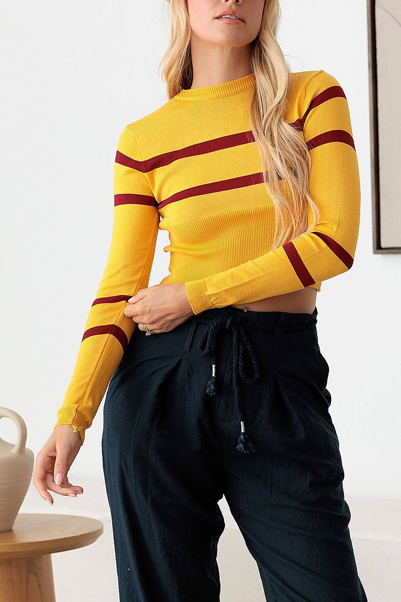 Stripe long sleeve crop knit top (TED2847)