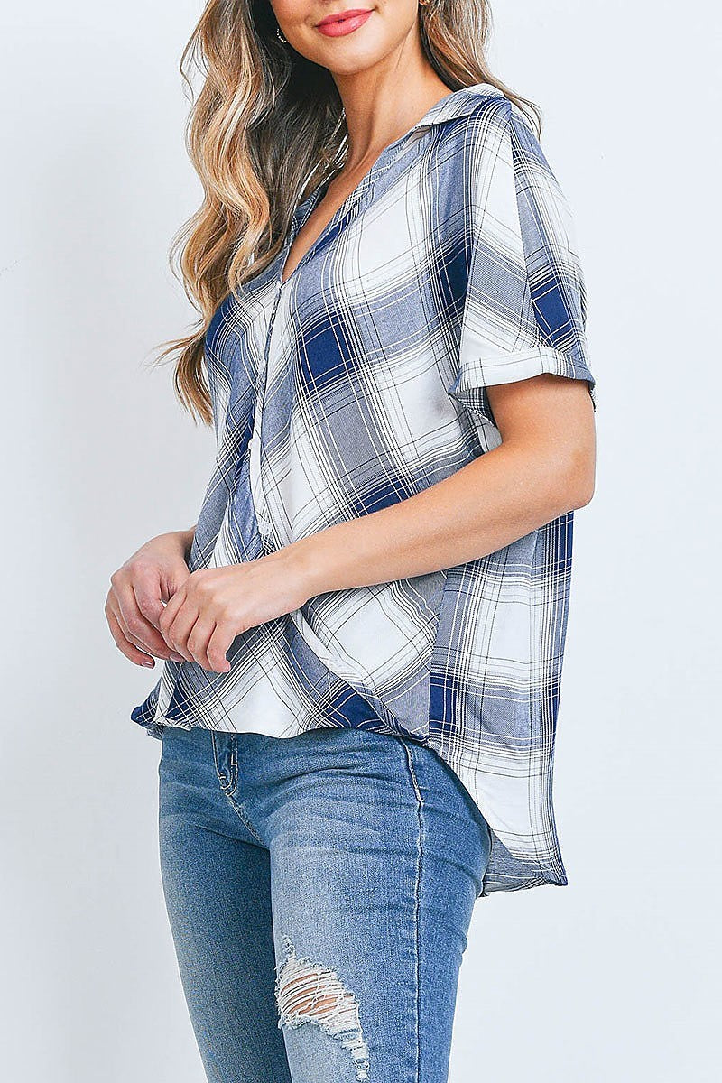 Surplus front plaid wrap top (EF2250)