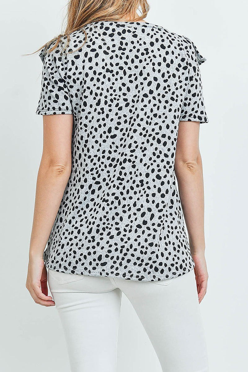 V shape ruffle detail leopard print top (ED9025)