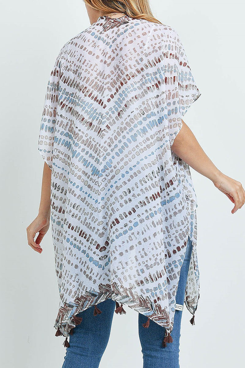 Multi color dash pattern tassel kimono top (ED9448)