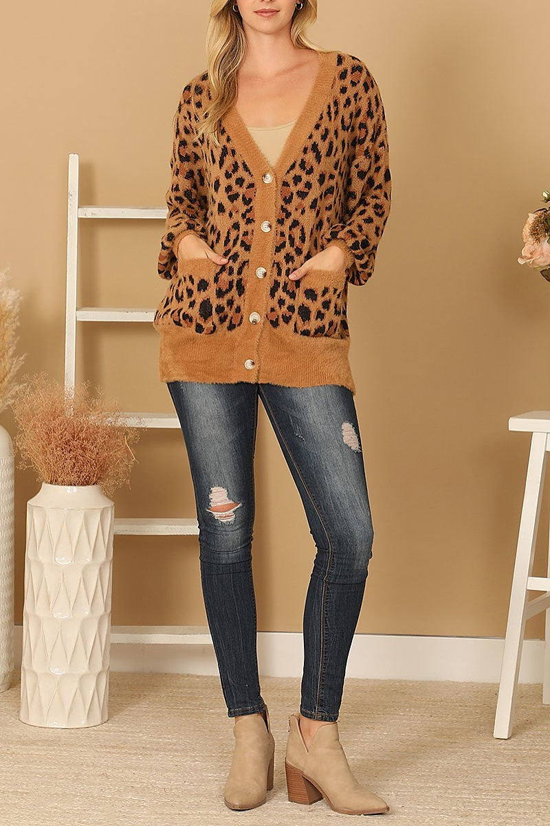 Furry leopard button down cardigan (DGS6708)