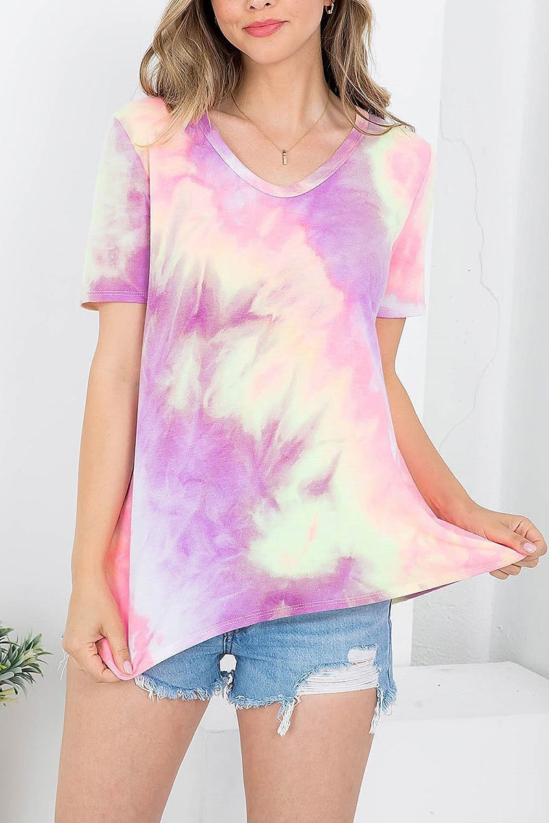 V neck tie dye loose fit top (EF4088)