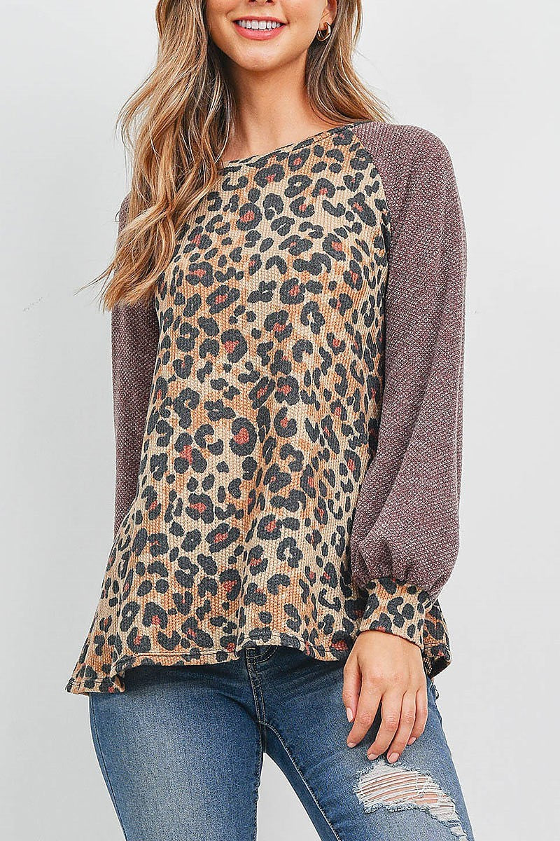 Rib puff sleeves drake leopard top (EF1874)