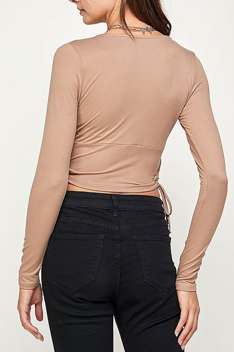 Lace up side detail v neck crop top (EF2237)