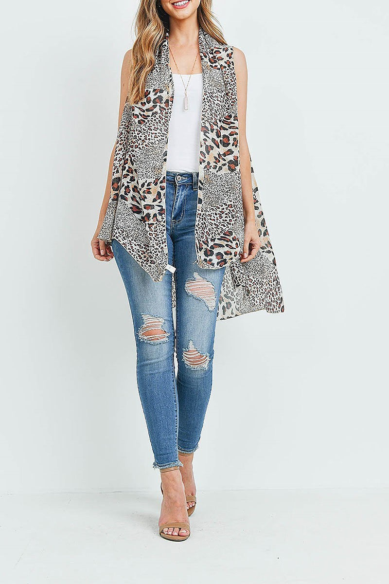 Multi animal print kimono vest (ED9836)