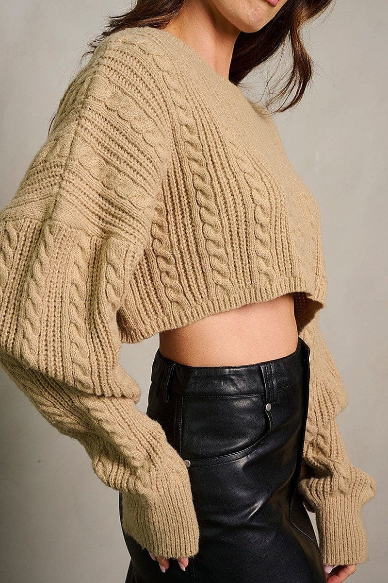 Long sleeve knitted crop top (EGWT2659)