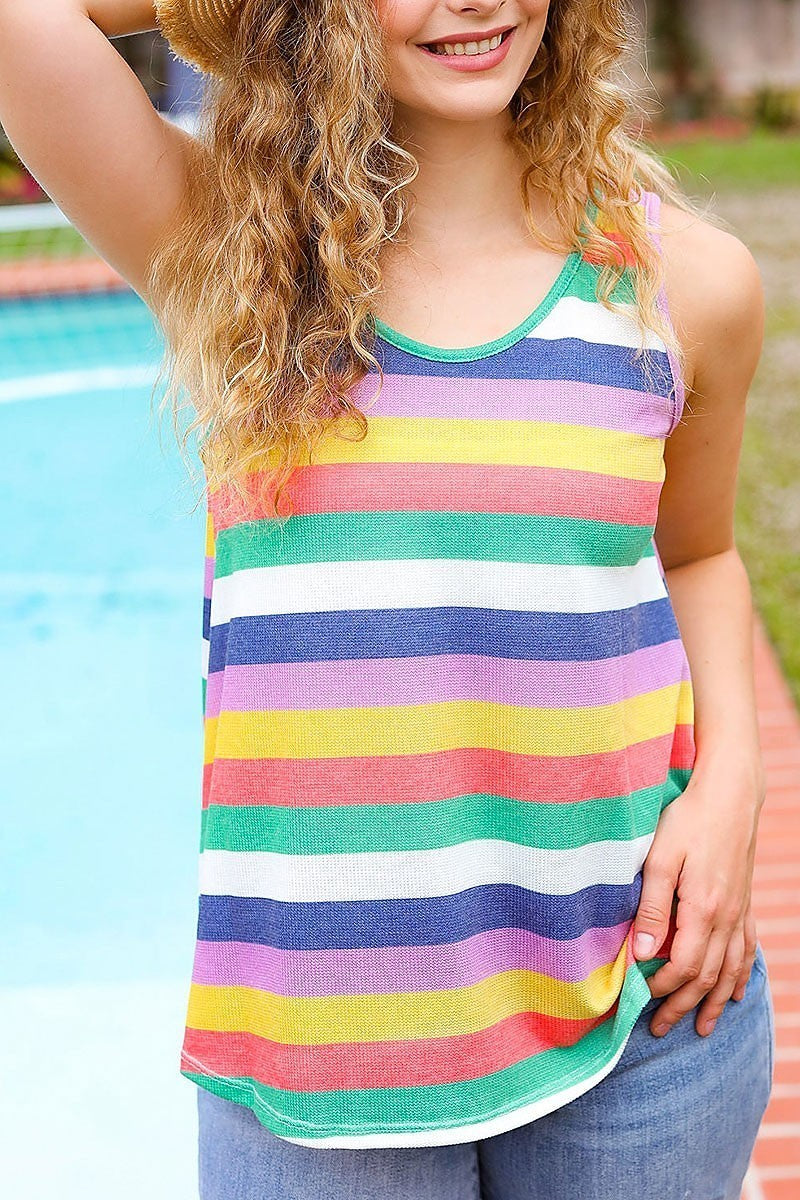 Multi color thermal stripe tank top (ETBM6006)