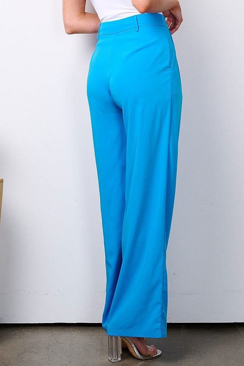 Button closure high waist wide leg pockets pants (EFWT7528)