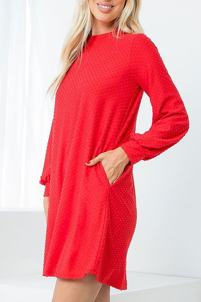 Long sleeve brushed layered ruffle hem dress (DED8736)