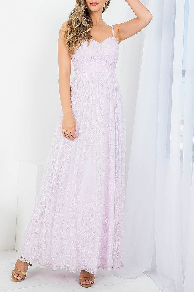 Ruched detail sweetheart lace maxi dress (DED7467)