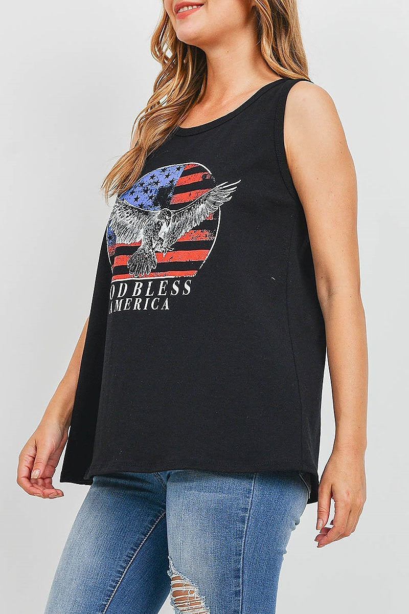 God bless america print tank top (EF1316)