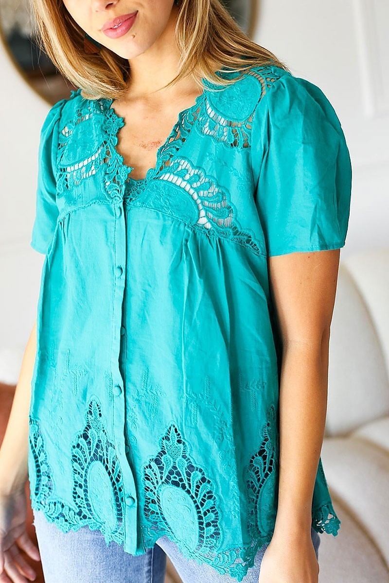 Cotton embroidered button down cotton top (ETBM5785)