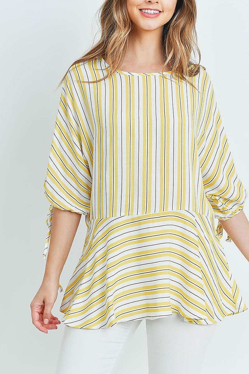 Tie sleeve boat neck stripe loose fit top (ED8587-2)