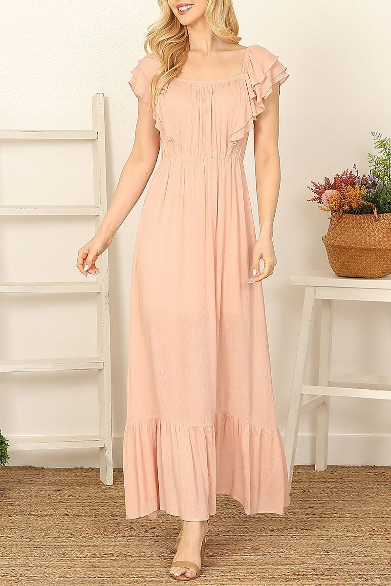 Ruffle sleeve solid maxi dress (DED9348)