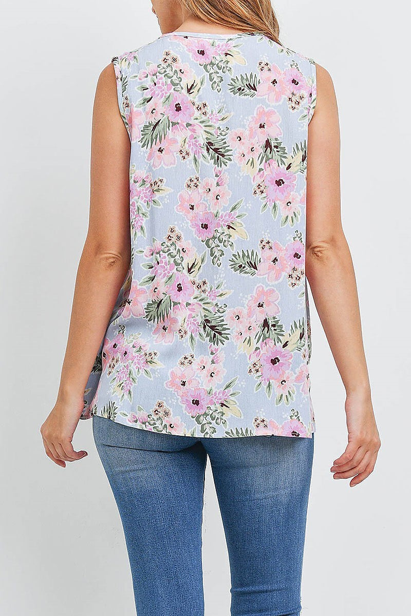 Notch neck sleeveless floral top (EF1616)