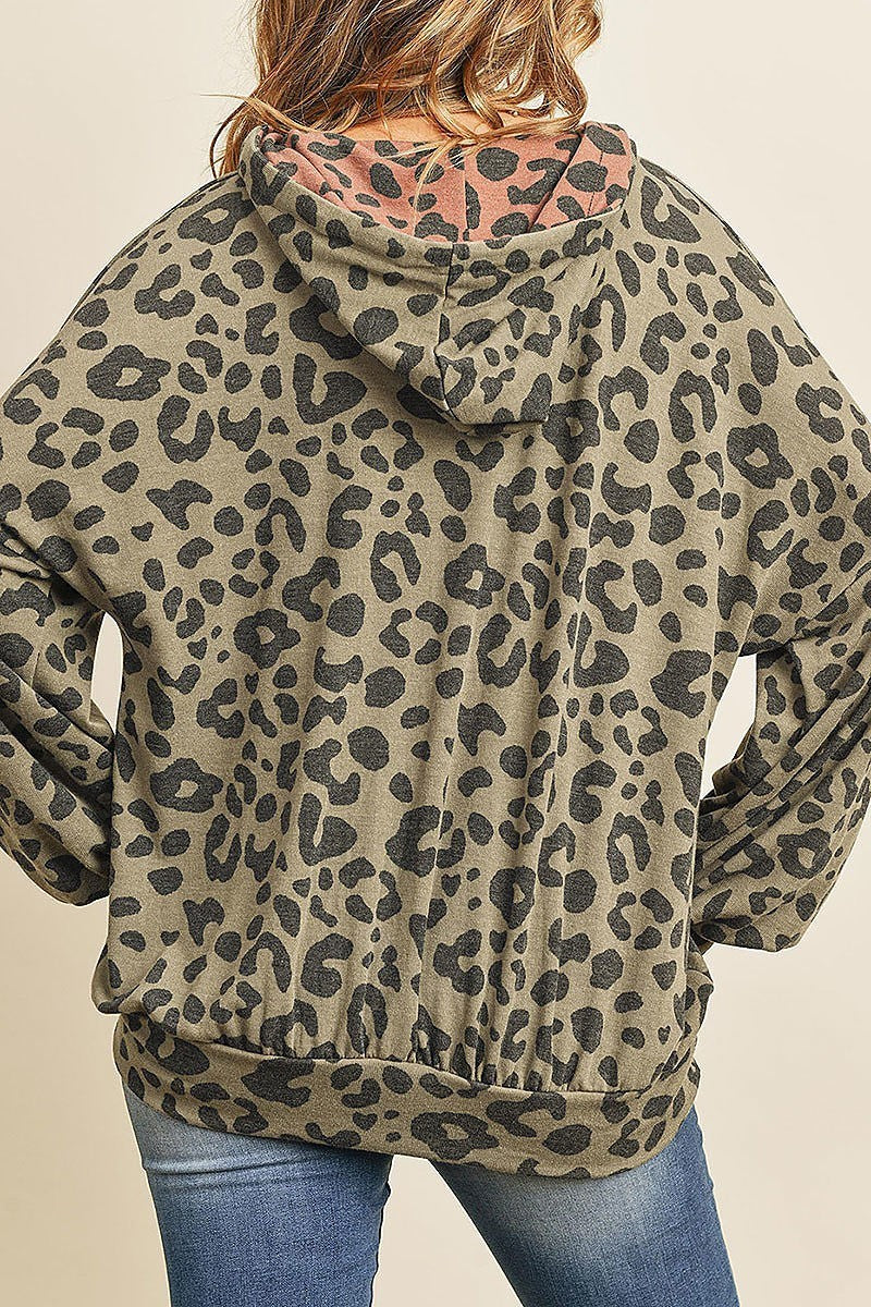 Leopard puff sleeved self tie hoodie (ED8129-31)