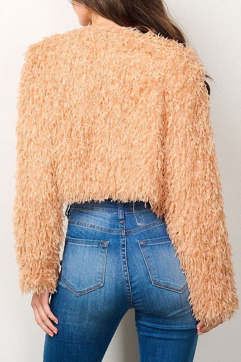 Long sleeve open front fuzzy blazer (EFWT6962)