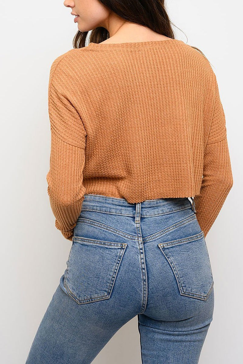 Long sleeve button detail crop top (EDWT3320)