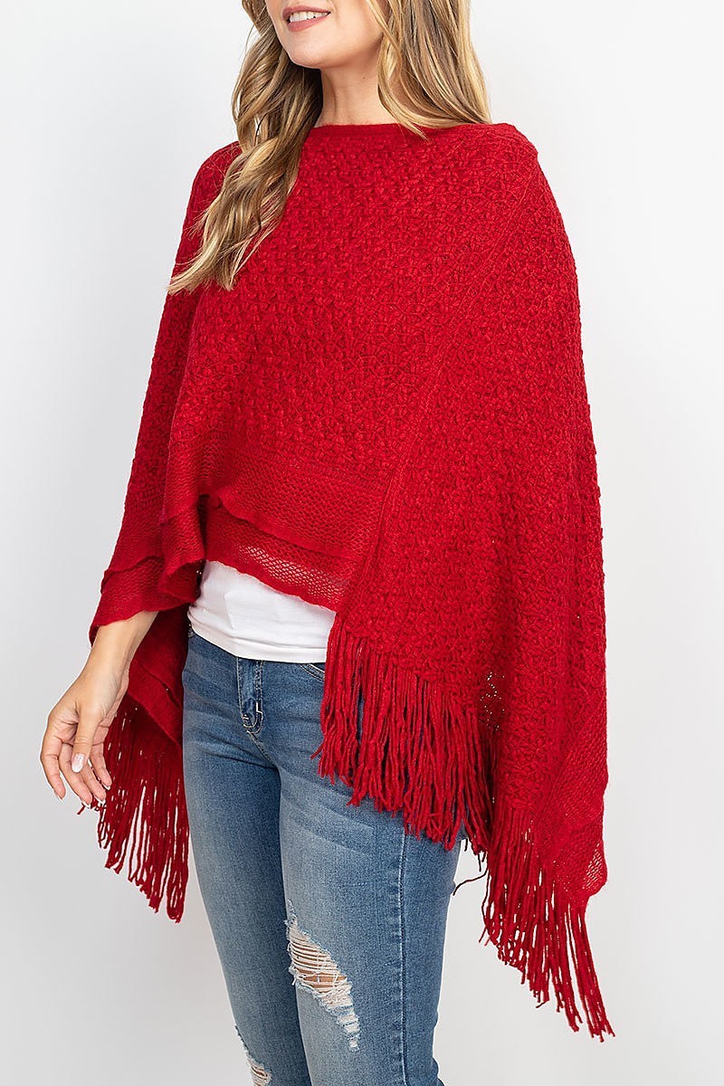 Pattern knitted fringe poncho (DGS5328)