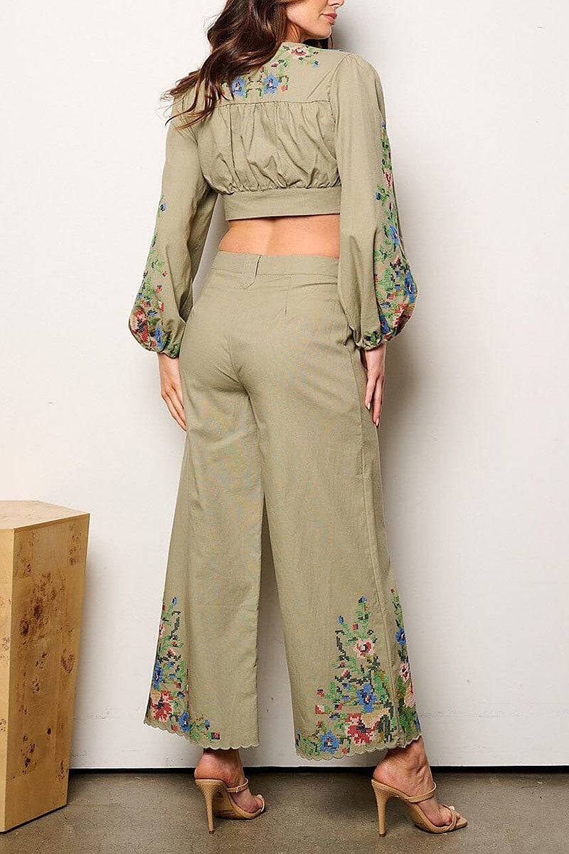 Crop top & palazzo pants embroidery detailed (EFWT9343)