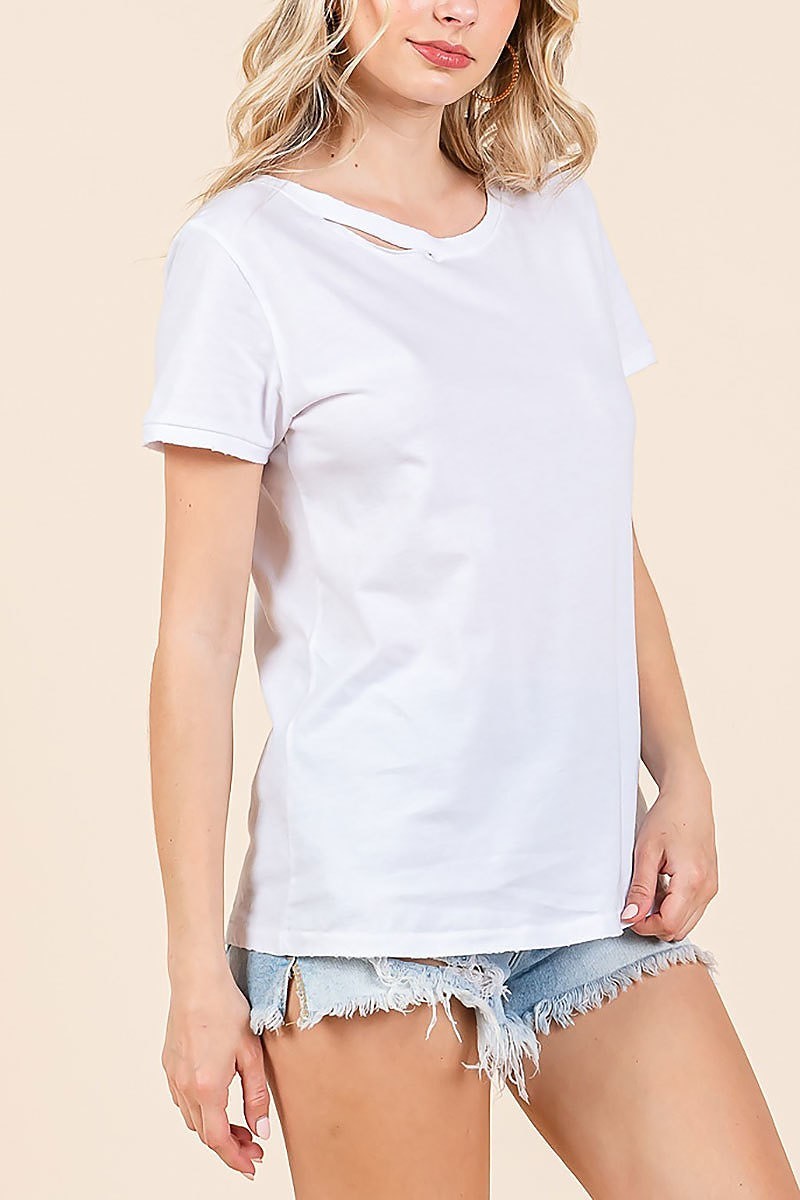 Vintage cut out solid short sleeve t-shirt (EDH2178)