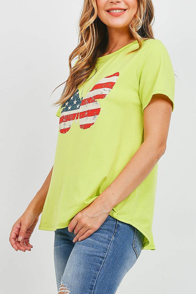 Usa butterfly print crew neck top (EF1315)