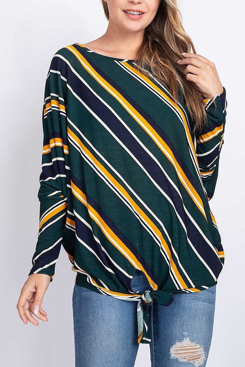 Waist tie stripe loose fit top (EF1881)