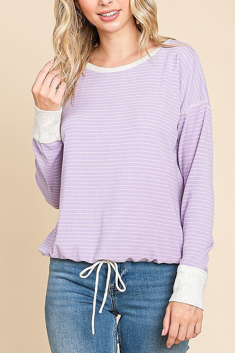 Boatneck stripe knit pullover (EDH1404)