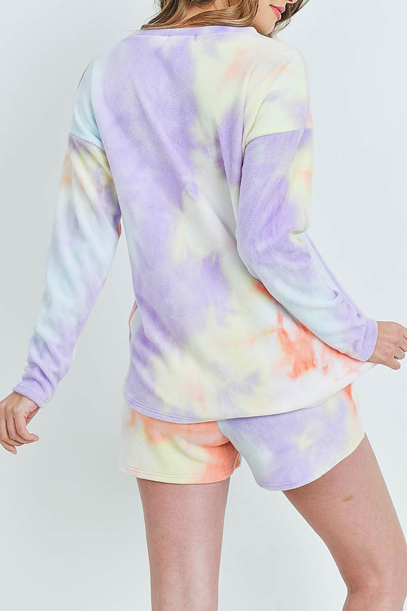 Top and shorts tie dye set with self tie (ED8621)