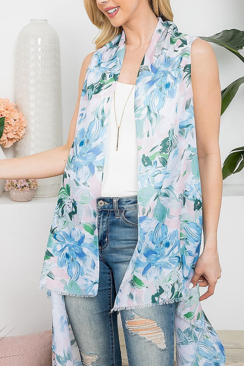 Flower print open front kimono vest (EF5313)