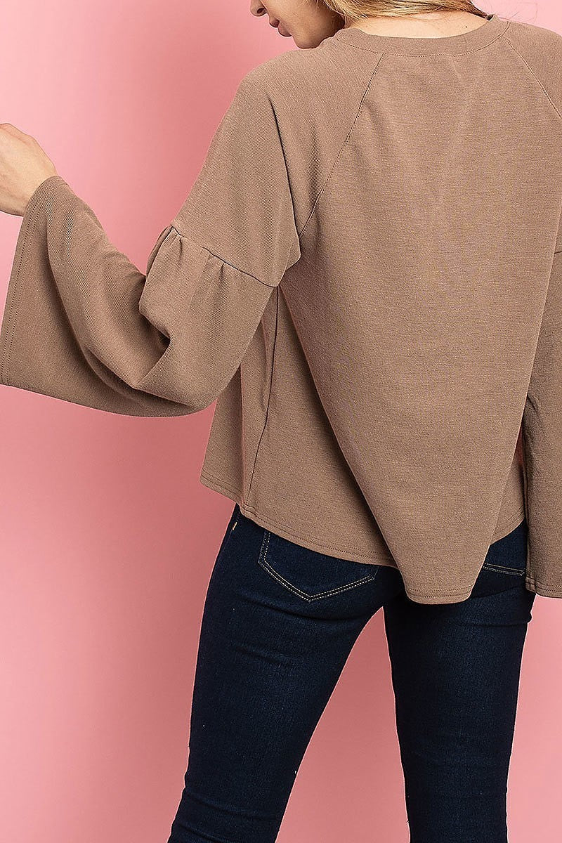 Bell sleeve crew neck top (ED7926)