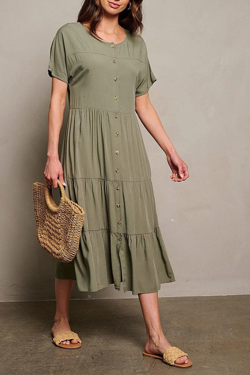 Short sleeve tiered button up maxi dress (EGWT1755-3)