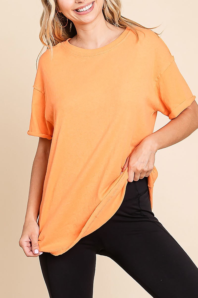 Round neck knit top with out-stitching detail (EDH1565)