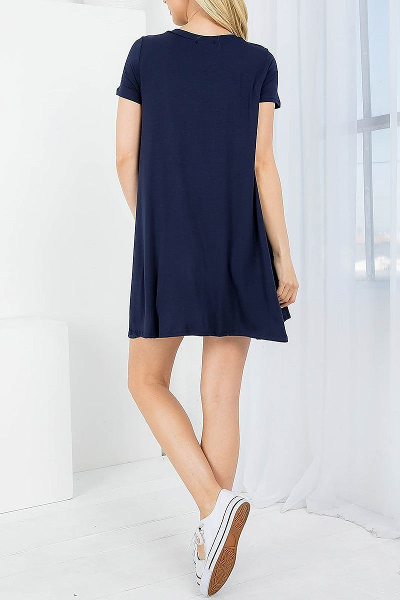 Round neckline ruffle shirt dress (DED7447)