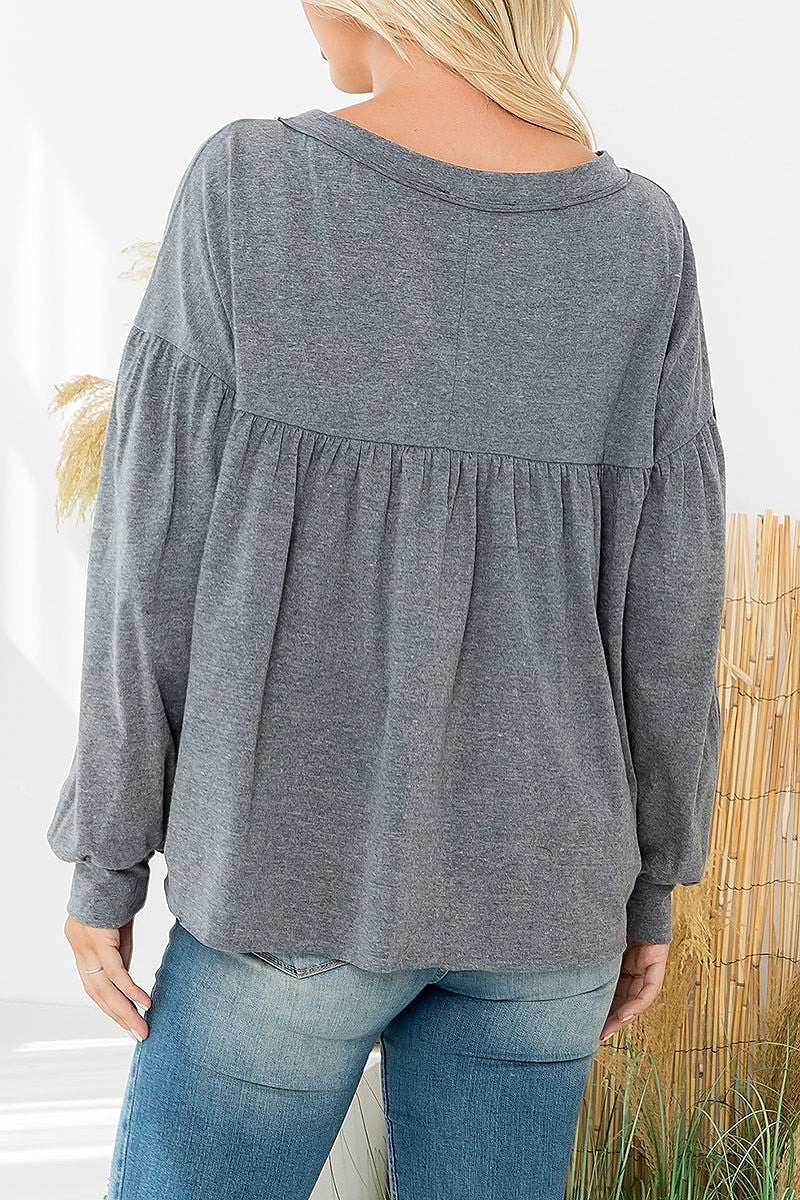 Long sleeve pleated detail top (EF6089)