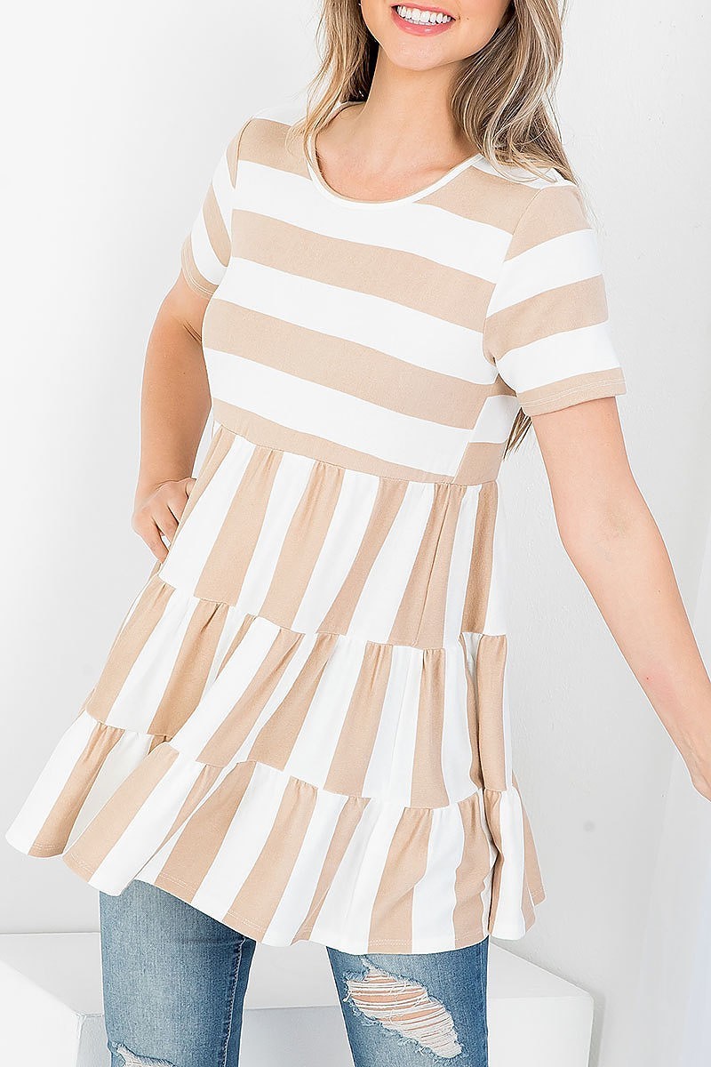 Stripes layered ruffle hem top (EF3860)