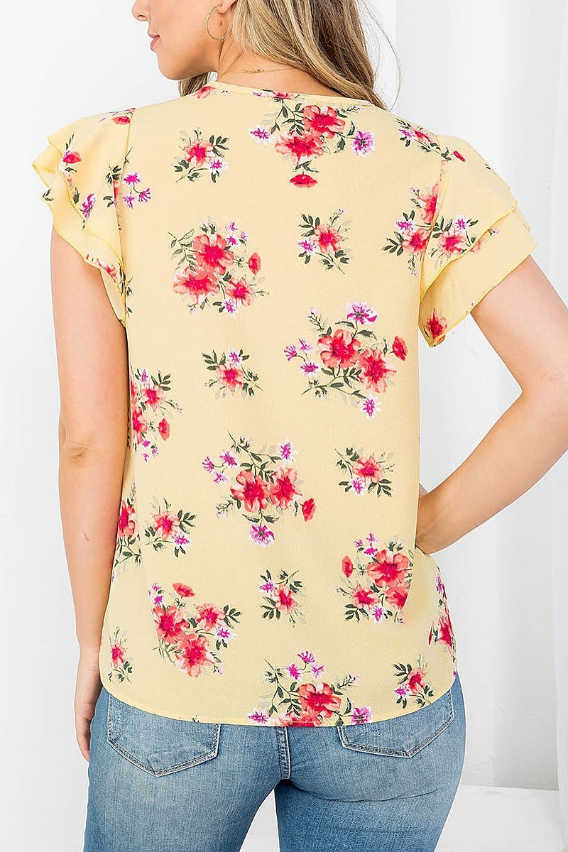 Ruffle sleeve round neck floral blouse (EF4371)