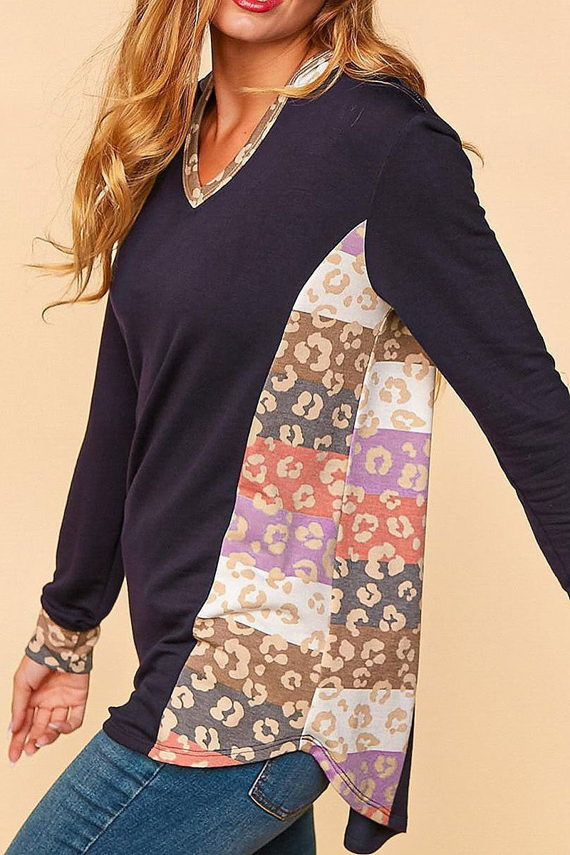 Plus size multi animal print color block hoodie (ETBM4001)