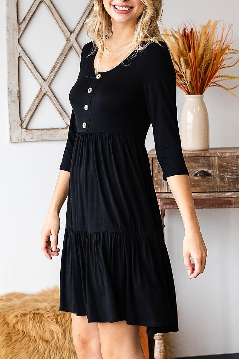 Round neck button front tiered dress (DED8060)