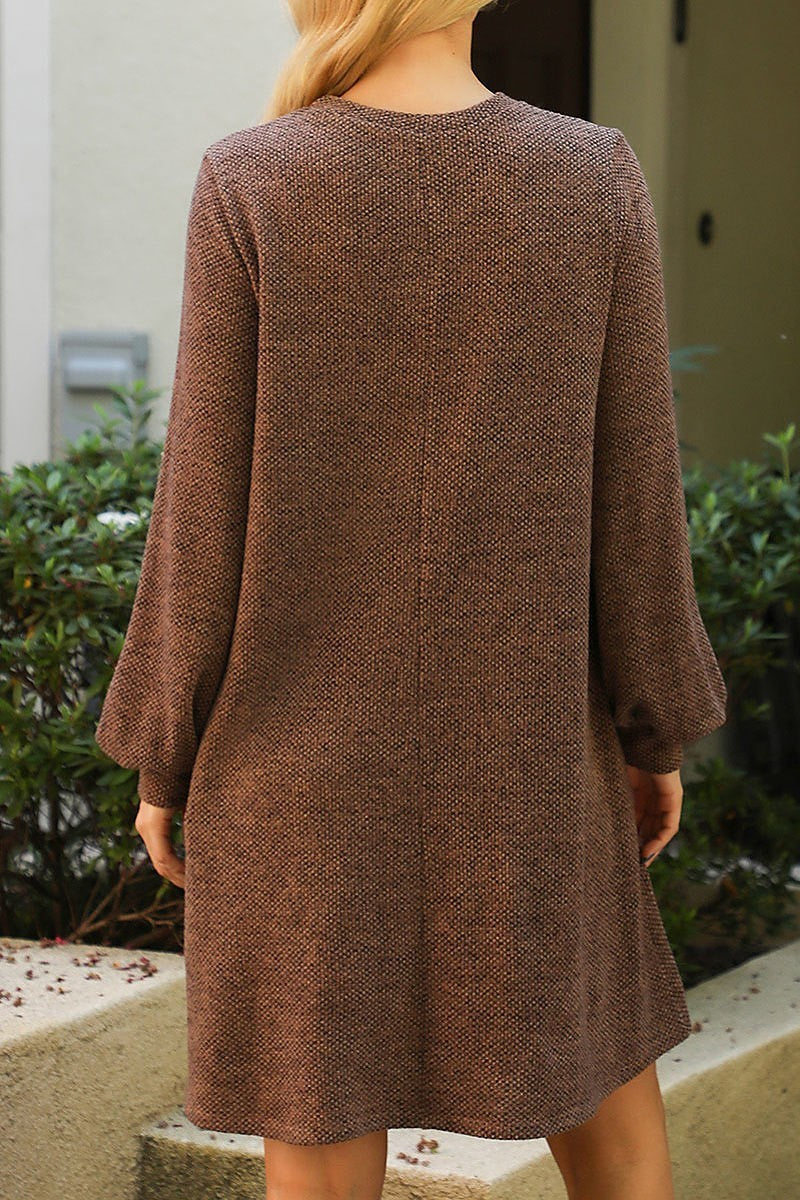 Long puff sleeve jacquard knit dress (DED8806)