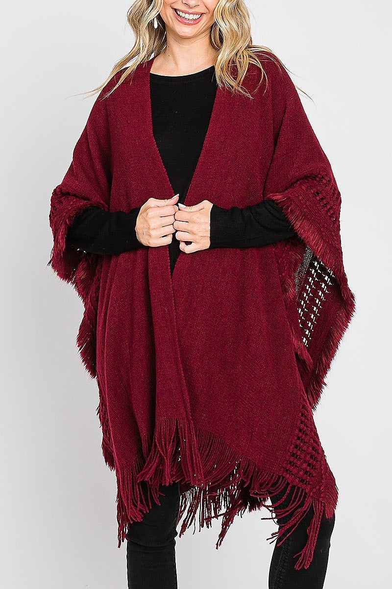 Knit ruana with fringe (DGS6114)