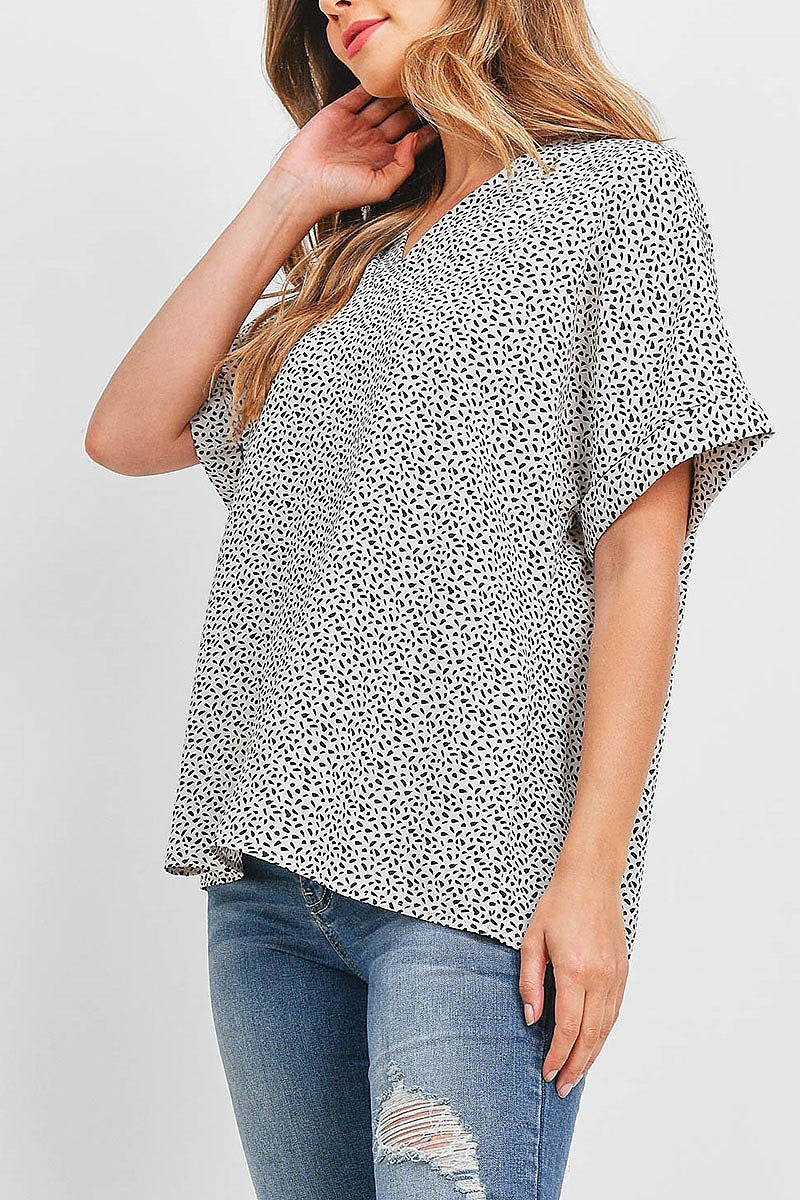 Oversize v neck pebble print top (EF1620)