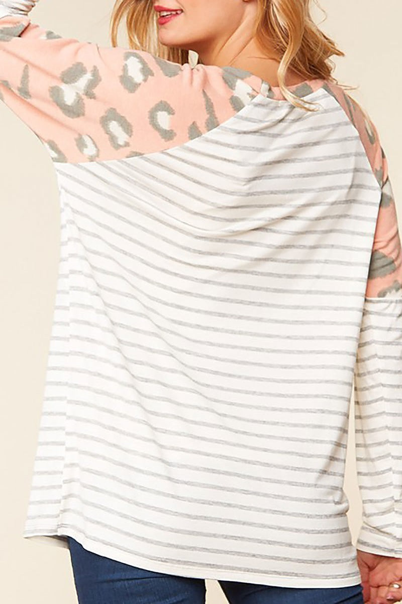 Animal and stripe color block top (EDBM3552)