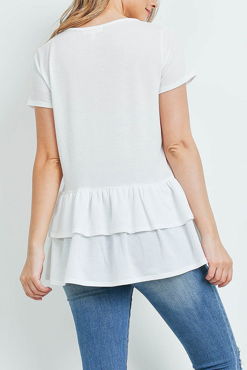 Short sleeves layered ruffle hem top (ED9252)