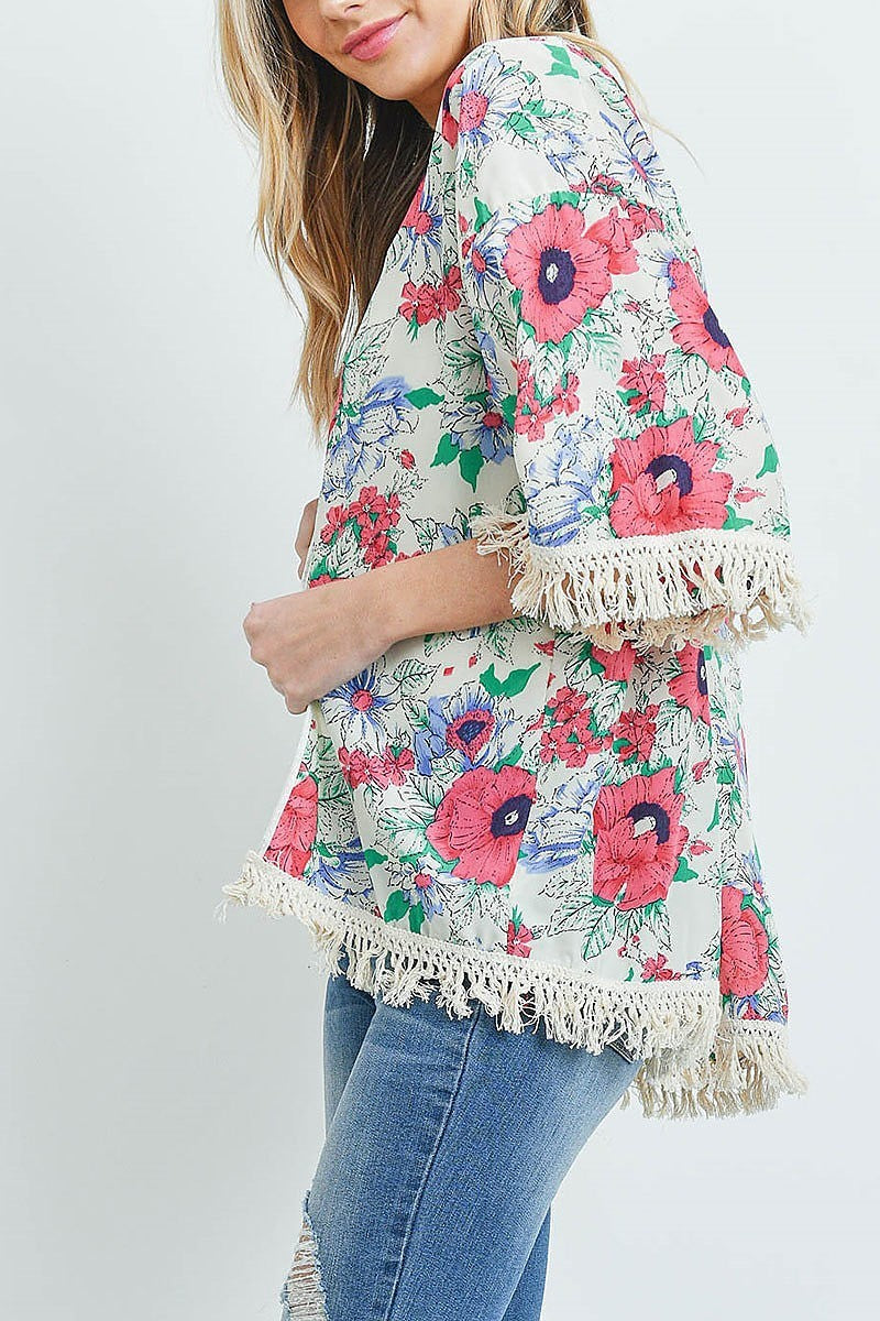 Open front hip length floral kimono (ED8855)