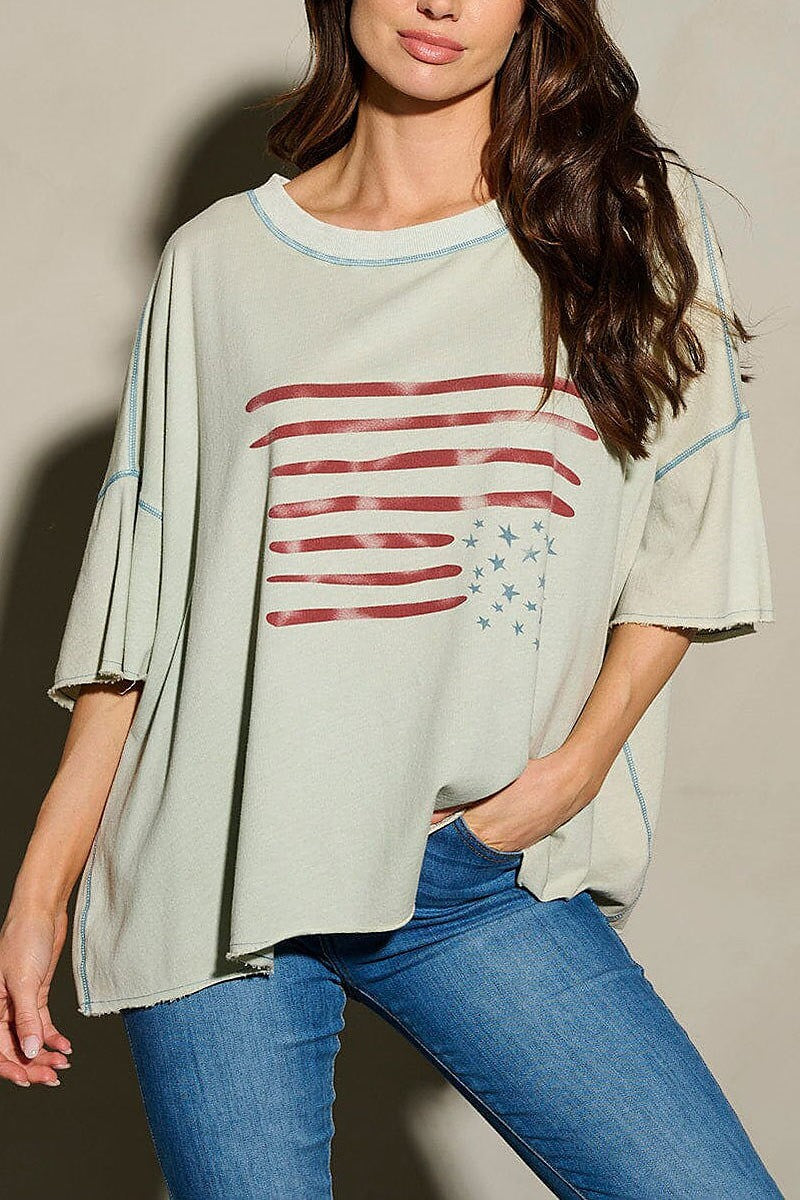 American flag patriotic tunic blouse top (EFWT9753)