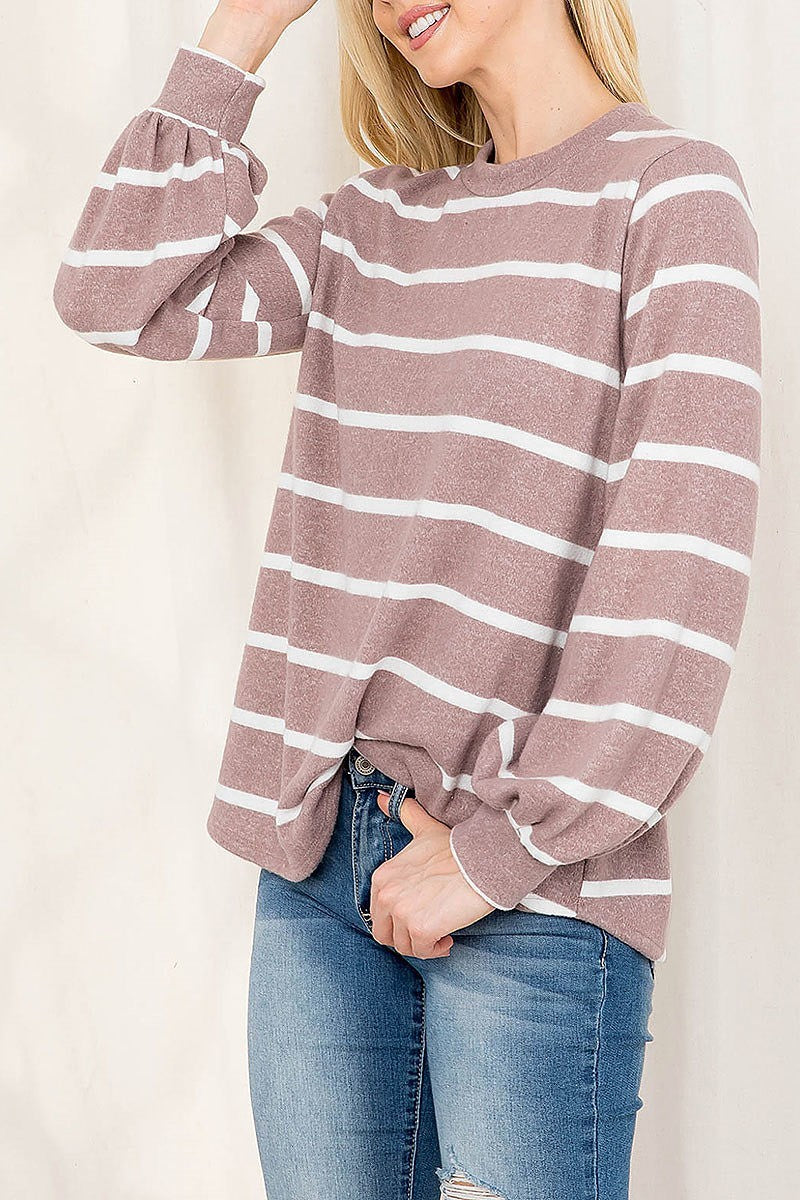 Striped long sleeved round neck swing top (EF2990)