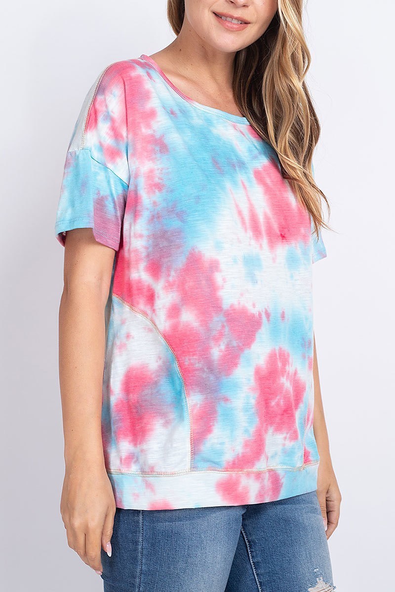 Round neck tie dye loose fit top (EF1907)